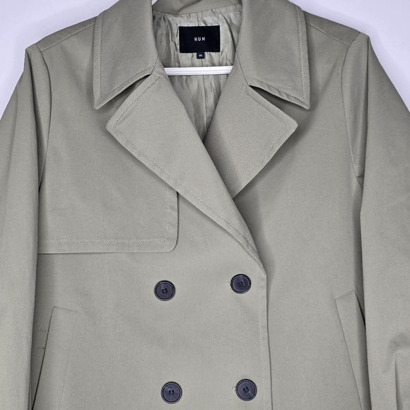 HUM Olive Green Double-Breasted Trench Coat Size M - Picture 4 of 11